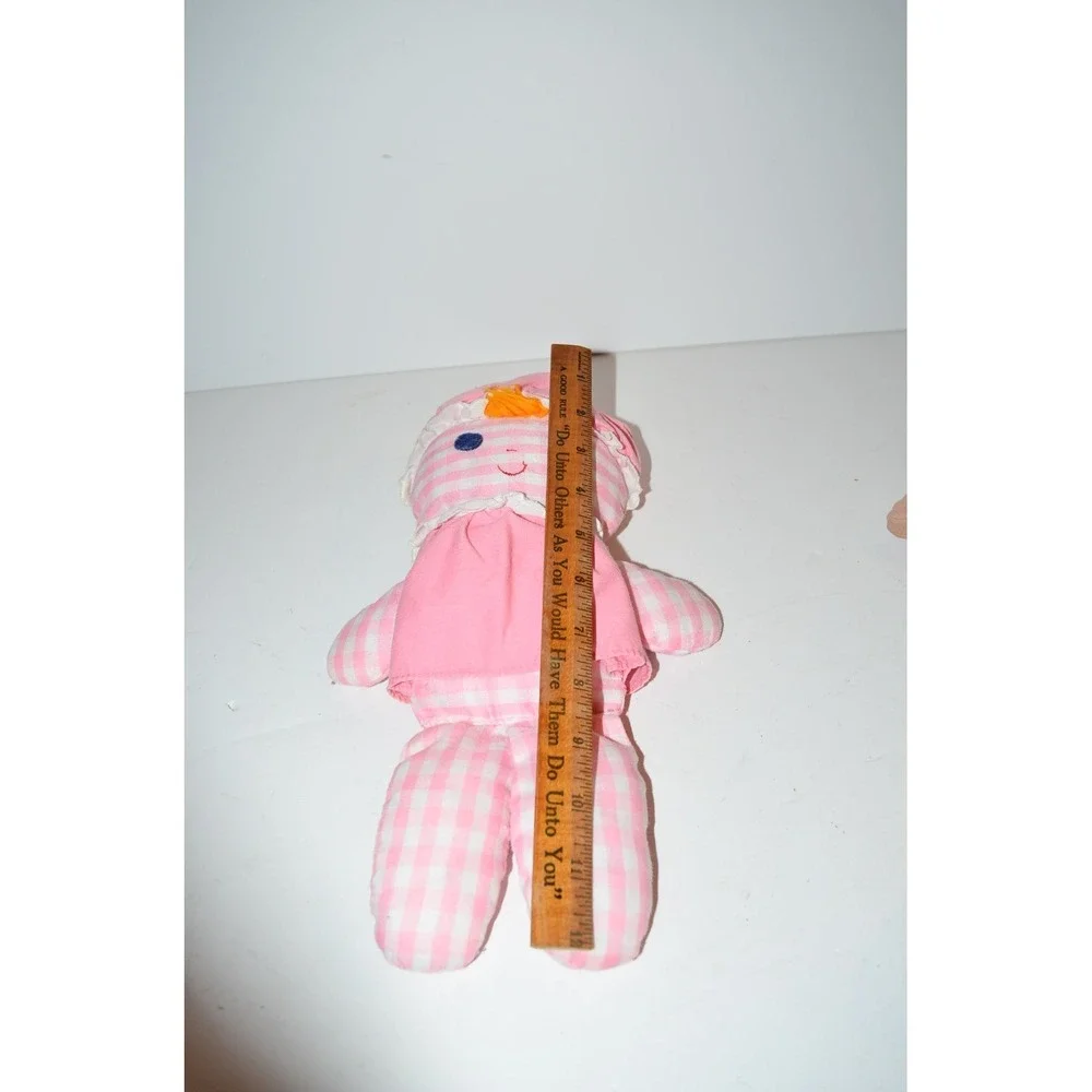 Vtg Fisher Price 1975 Lolly Rattle Doll Pink Checkered Gingham 12